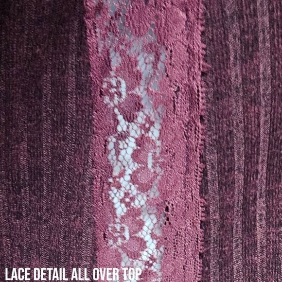 SUSAN BETRO Women's Deep Purple Lacy LongSleeve Ribbed V- Neck Sweater Size 2X - Picture 6 of 15